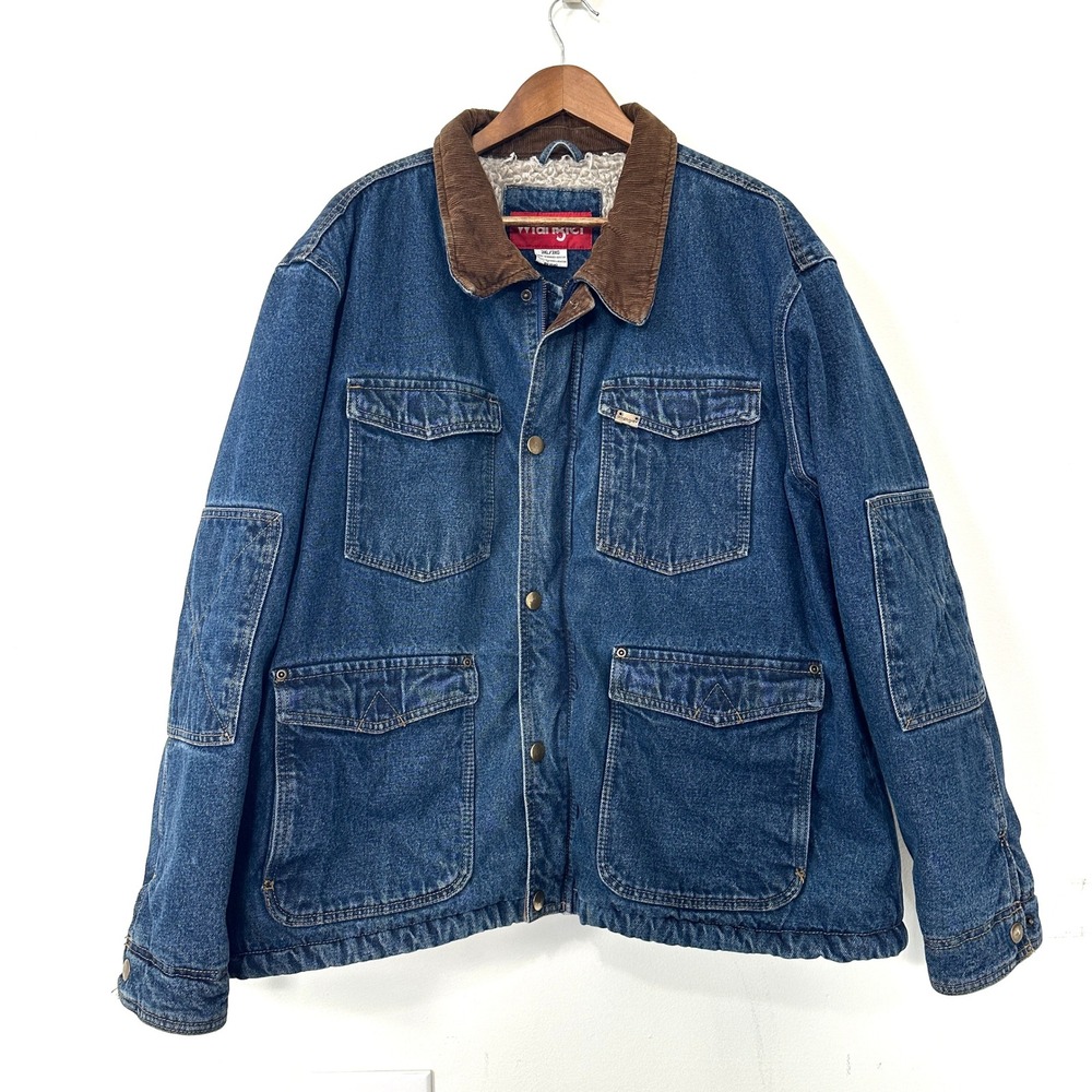 Wrangler Sherpa Lined Denim Chore Jacket Corduroy Collar Blue 3XL Workwear